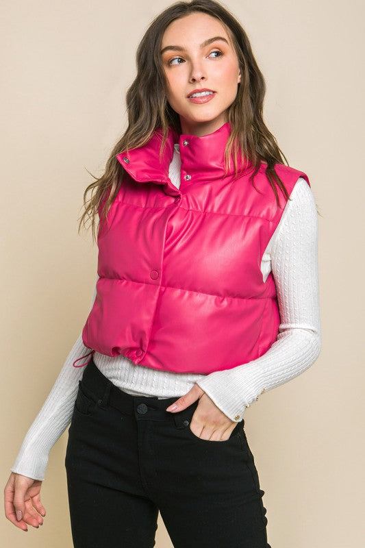 PU Faux Leather Button Up Puffer Vest king-general-store-5710.myshopify.com