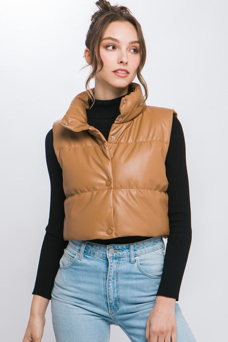 PU Faux Leather Button Up Puffer Vest king-general-store-5710.myshopify.com