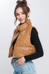 PU Faux Leather Button Up Puffer Vest king-general-store-5710.myshopify.com