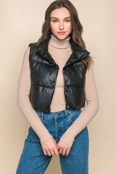 PU Faux Leather Button Up Puffer Vest king-general-store-5710.myshopify.com
