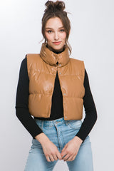 PU Faux Leather Button Up Puffer Vest king-general-store-5710.myshopify.com