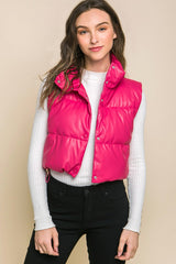 PU Faux Leather Button Up Puffer Vest king-general-store-5710.myshopify.com