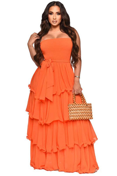 Orange Ribbed Bralette Top Layered Maxi Dress king-general-store-5710.myshopify.com