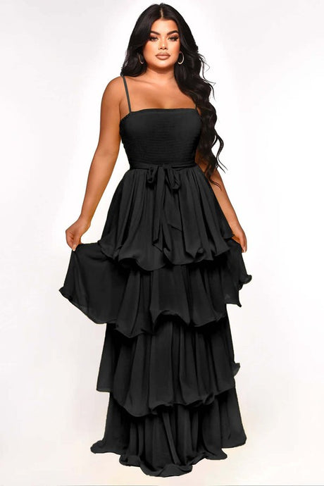 Black Ribbed Bralette Top Layered Maxi Dress king-general-store-5710.myshopify.com