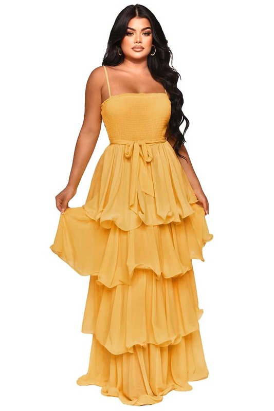 Yellow Ribbed Bralette Top Layered Maxi Dress king-general-store-5710.myshopify.com