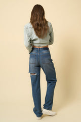 High Rise Distressed Medium Wash Denim Jeans