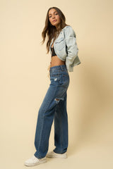 High Rise Distressed Medium Wash Denim Jeans