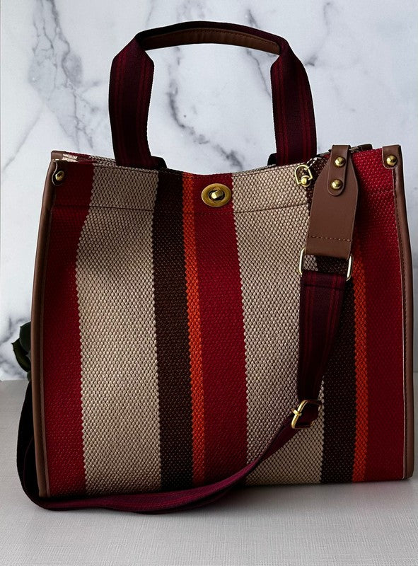 Contrasting Striped Pattern Tote king-general-store-5710.myshopify.com