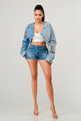 Denim Patched X-Contrast Top king-general-store-5710.myshopify.com