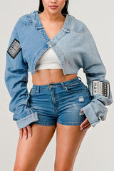 Denim Patched X-Contrast Top king-general-store-5710.myshopify.com