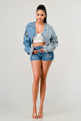 Denim Patched X-Contrast Top king-general-store-5710.myshopify.com