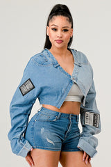 Denim Patched X-Contrast Top king-general-store-5710.myshopify.com