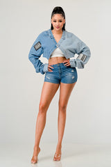 Denim Patched X-Contrast Top king-general-store-5710.myshopify.com