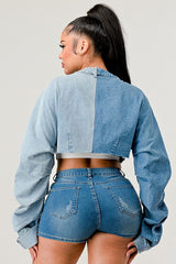 Denim Patched X-Contrast Top king-general-store-5710.myshopify.com