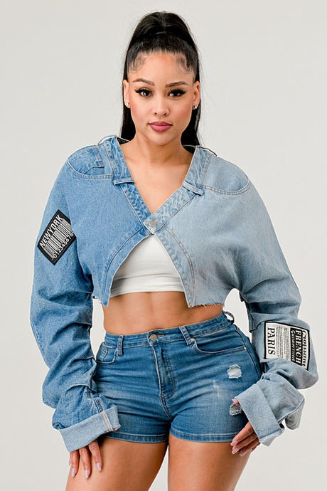 Denim Patched X-Contrast Top king-general-store-5710.myshopify.com