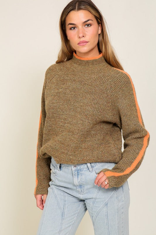 Marled Brown Raglan Sleeve Funnel Neck Sweater king-general-store-5710.myshopify.com