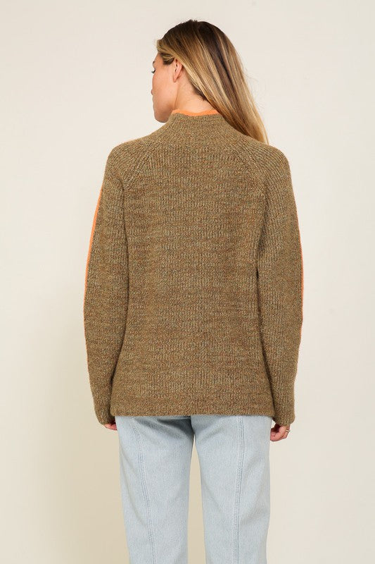 Marled Brown Raglan Sleeve Funnel Neck Sweater king-general-store-5710.myshopify.com