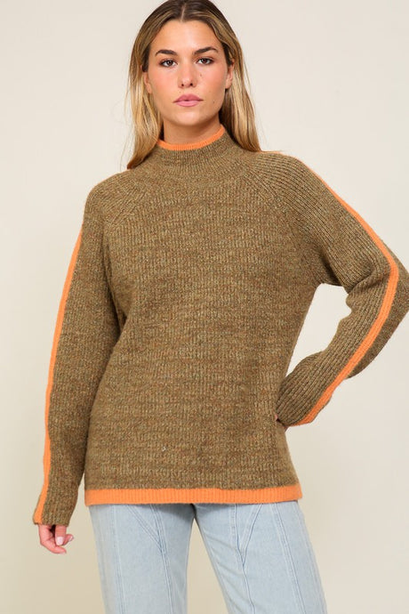 Marled Brown Raglan Sleeve Funnel Neck Sweater king-general-store-5710.myshopify.com