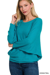 Ribbed Batwing Long Sleeve Boat Neck Sweater king-general-store-5710.myshopify.com