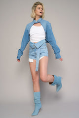 Flap Waist Medium Wash Denim Shorts