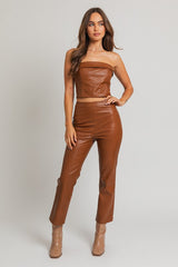 Brown Faux Leather Straight Pants king-general-store-5710.myshopify.com