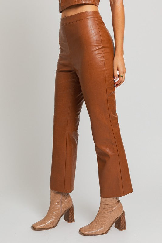 Brown Faux Leather Straight Pants king-general-store-5710.myshopify.com