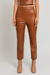 Brown Faux Leather Straight Pants king-general-store-5710.myshopify.com