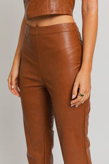 Brown Faux Leather Straight Pants king-general-store-5710.myshopify.com