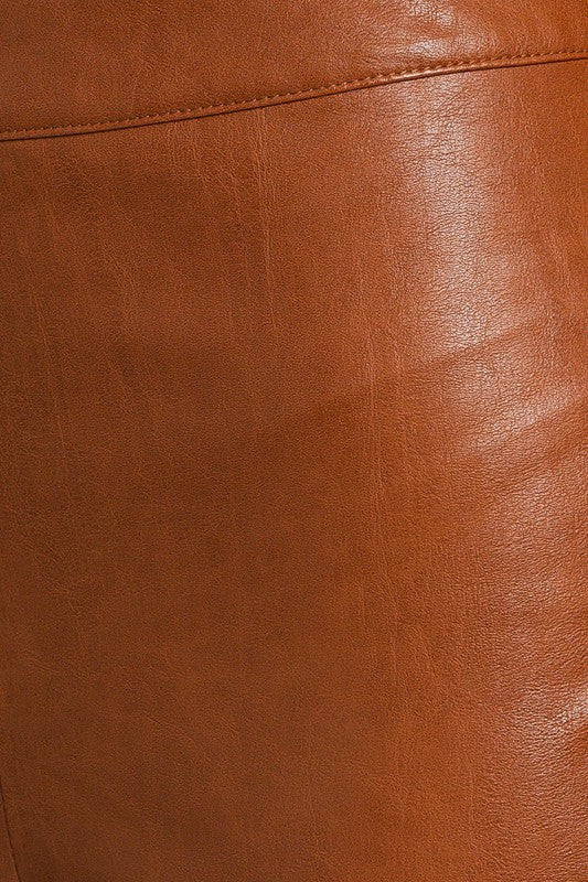 Brown Faux Leather Straight Pants king-general-store-5710.myshopify.com