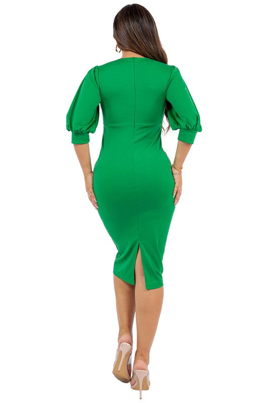 Green 3/4 Bell Sleeve Bodycon Mini Dress king-general-store-5710.myshopify.com