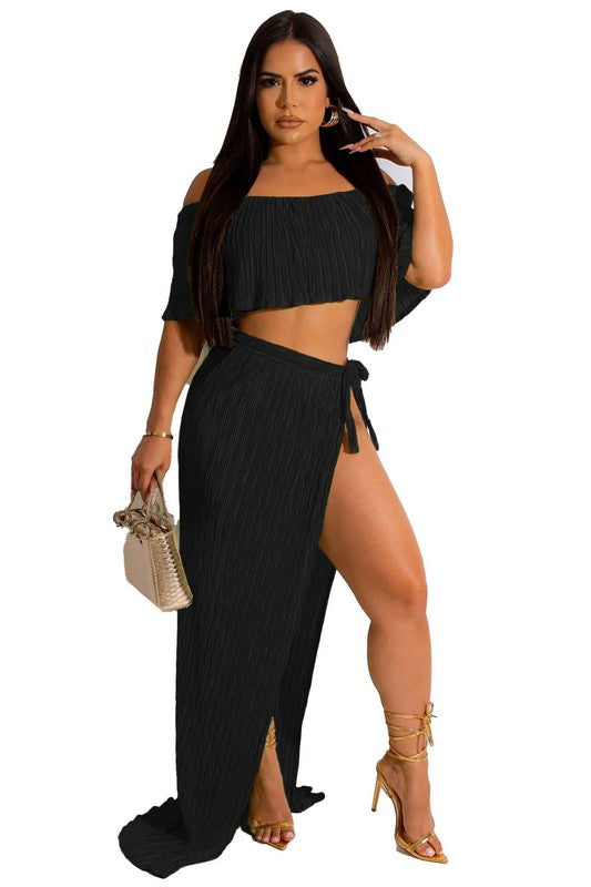 Ruffle Off Shoulder Top & Slit Skirt Set king-general-store-5710.myshopify.com