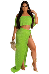 Ruffle Off Shoulder Top & Slit Skirt Set king-general-store-5710.myshopify.com