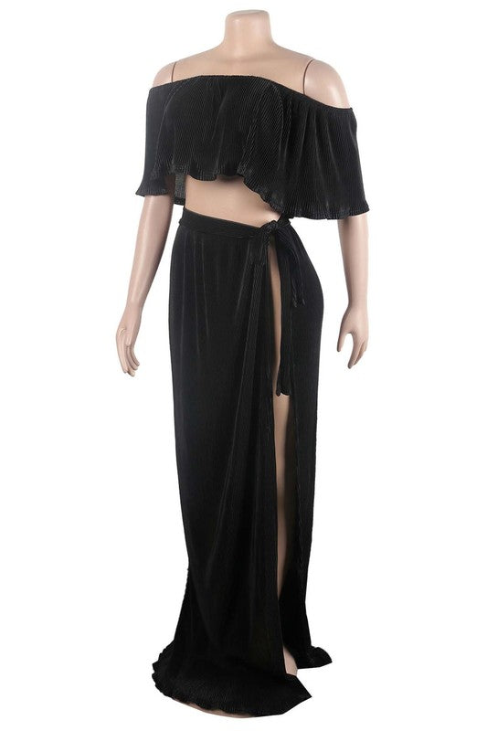 Ruffle Off Shoulder Top & Slit Skirt Set king-general-store-5710.myshopify.com