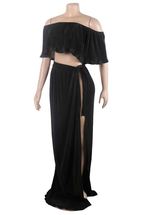 Ruffle Off Shoulder Top & Slit Skirt Set king-general-store-5710.myshopify.com