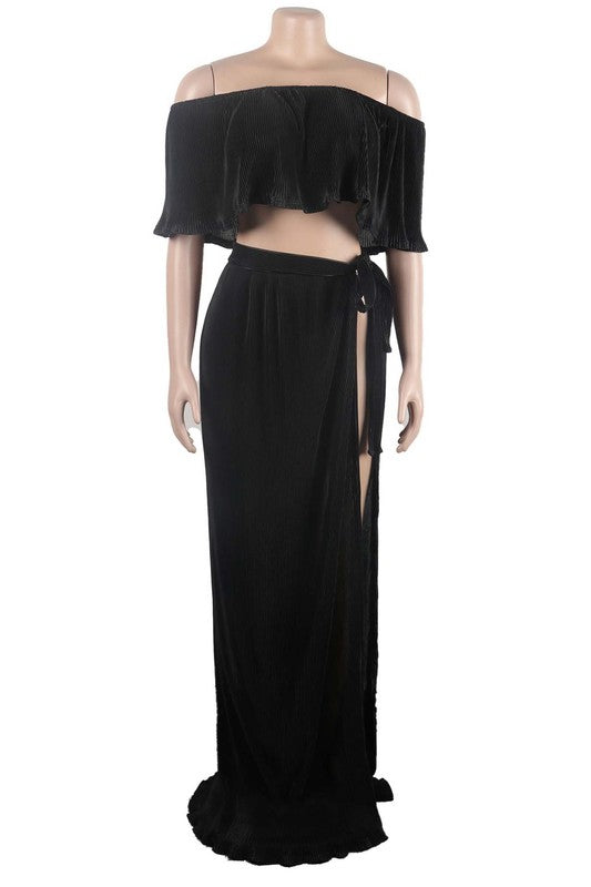 Ruffle Off Shoulder Top & Slit Skirt Set king-general-store-5710.myshopify.com