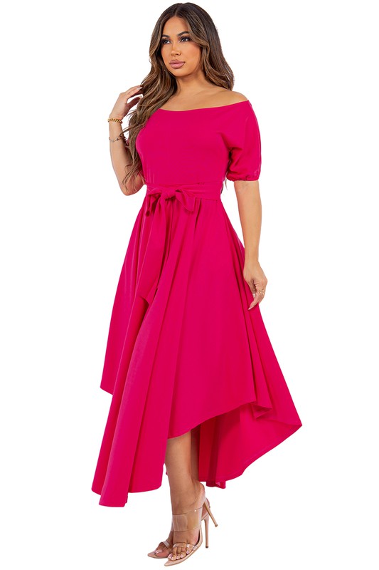 Off Shoulder Circle Style Maxi Dress with Belt Strip king-general-store-5710.myshopify.com
