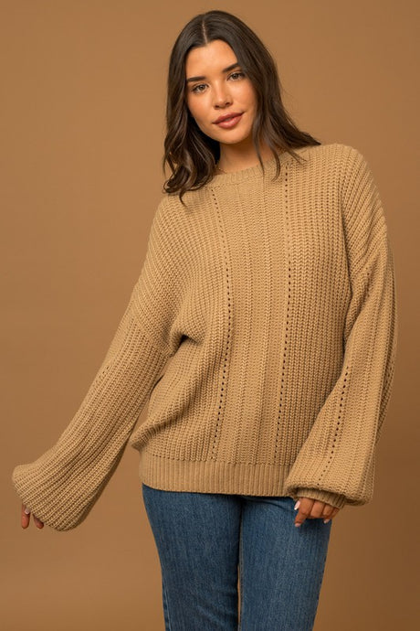 Balloon Sleeve Braid Sweater king-general-store-5710.myshopify.com