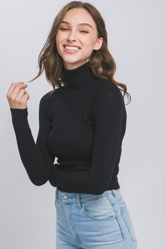 Turtleneck Ribbed Knit Sweater Top king-general-store-5710.myshopify.com