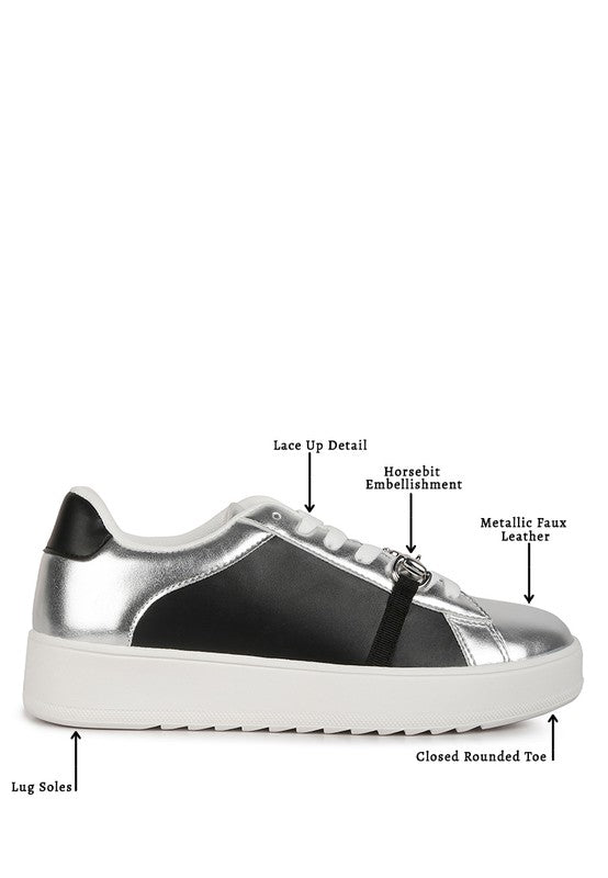 Nemo Contrasting Metallic Faux Leather Sneakers king-general-store-5710.myshopify.com