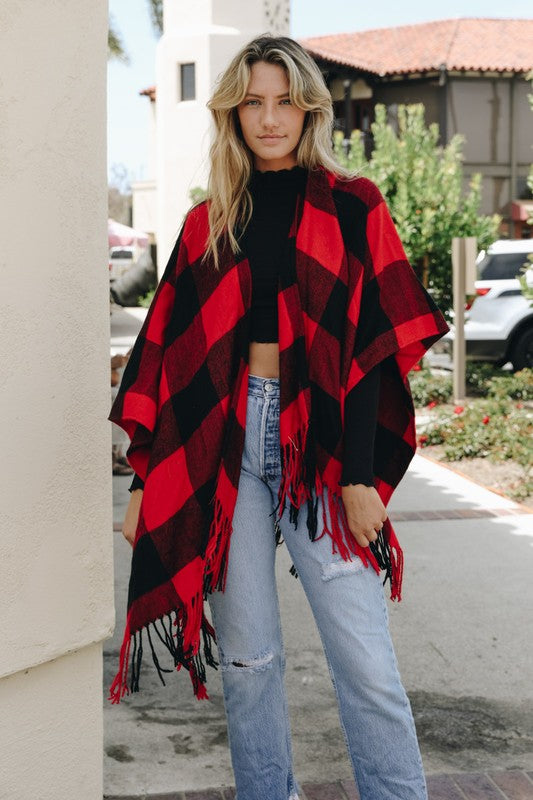 Buffalo Check Tassel Poncho king-general-store-5710.myshopify.com