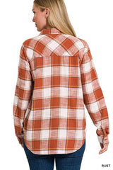 Cotton Plaid Shacket With Front Pocket king-general-store-5710.myshopify.com