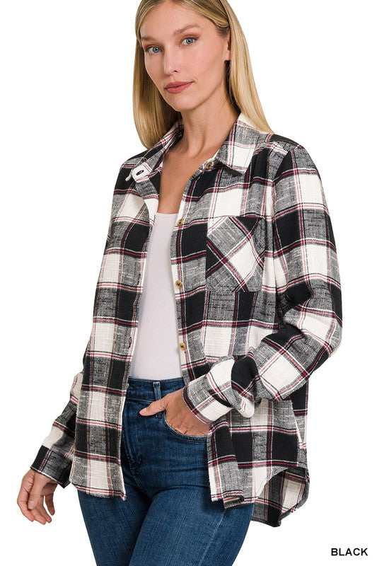 Cotton Plaid Shacket With Front Pocket king-general-store-5710.myshopify.com