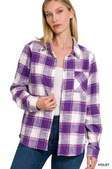 Cotton Plaid Shacket With Front Pocket king-general-store-5710.myshopify.com