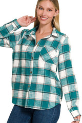 Cotton Plaid Shacket With Front Pocket king-general-store-5710.myshopify.com