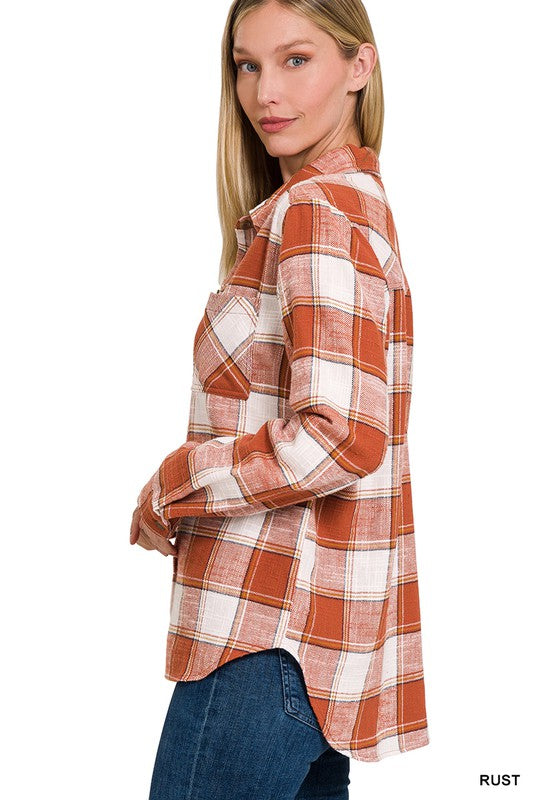 Cotton Plaid Shacket With Front Pocket king-general-store-5710.myshopify.com