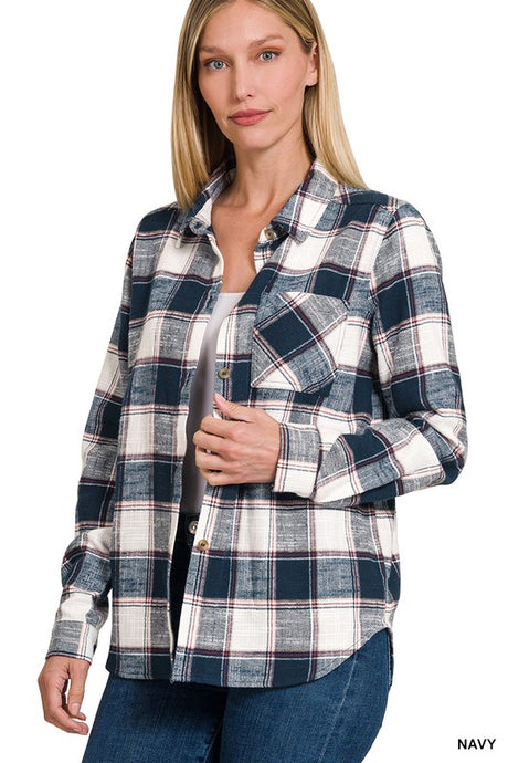 Cotton Plaid Shacket With Front Pocket king-general-store-5710.myshopify.com