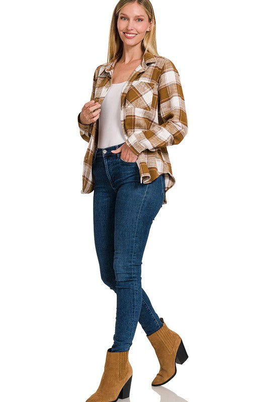 Cotton Plaid Shacket With Front Pocket king-general-store-5710.myshopify.com