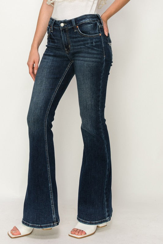 Mid Rise Flare Star Rhinestone on Pockets Jeans king-general-store-5710.myshopify.com