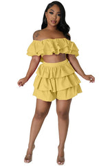 Off Shoulder Crop Style Top Layered Short Set king-general-store-5710.myshopify.com