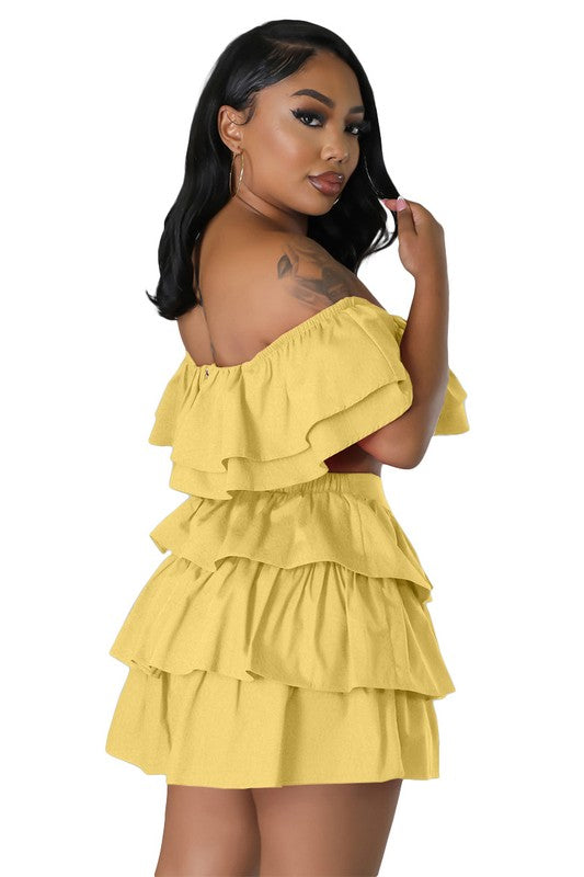 Off Shoulder Crop Style Top Layered Short Set king-general-store-5710.myshopify.com